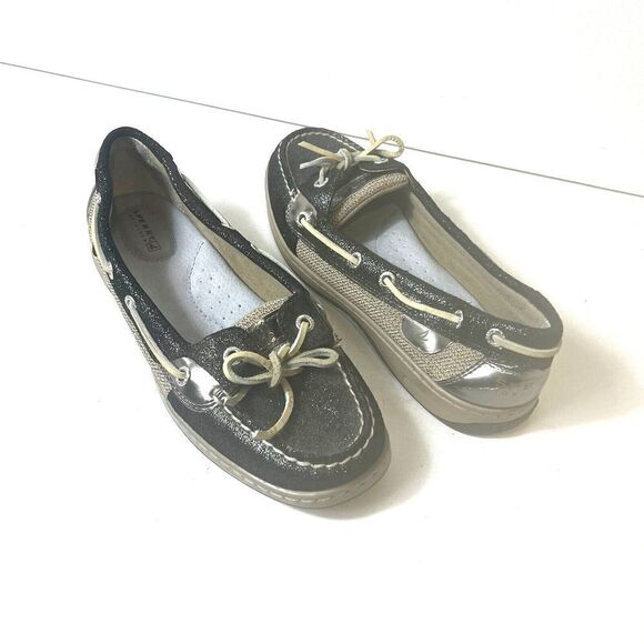 Sperry Top-Sider Black/Brown Leather Women's 8 M Loafer Glitter Bow Slip On Flat - Picture 4 of 11